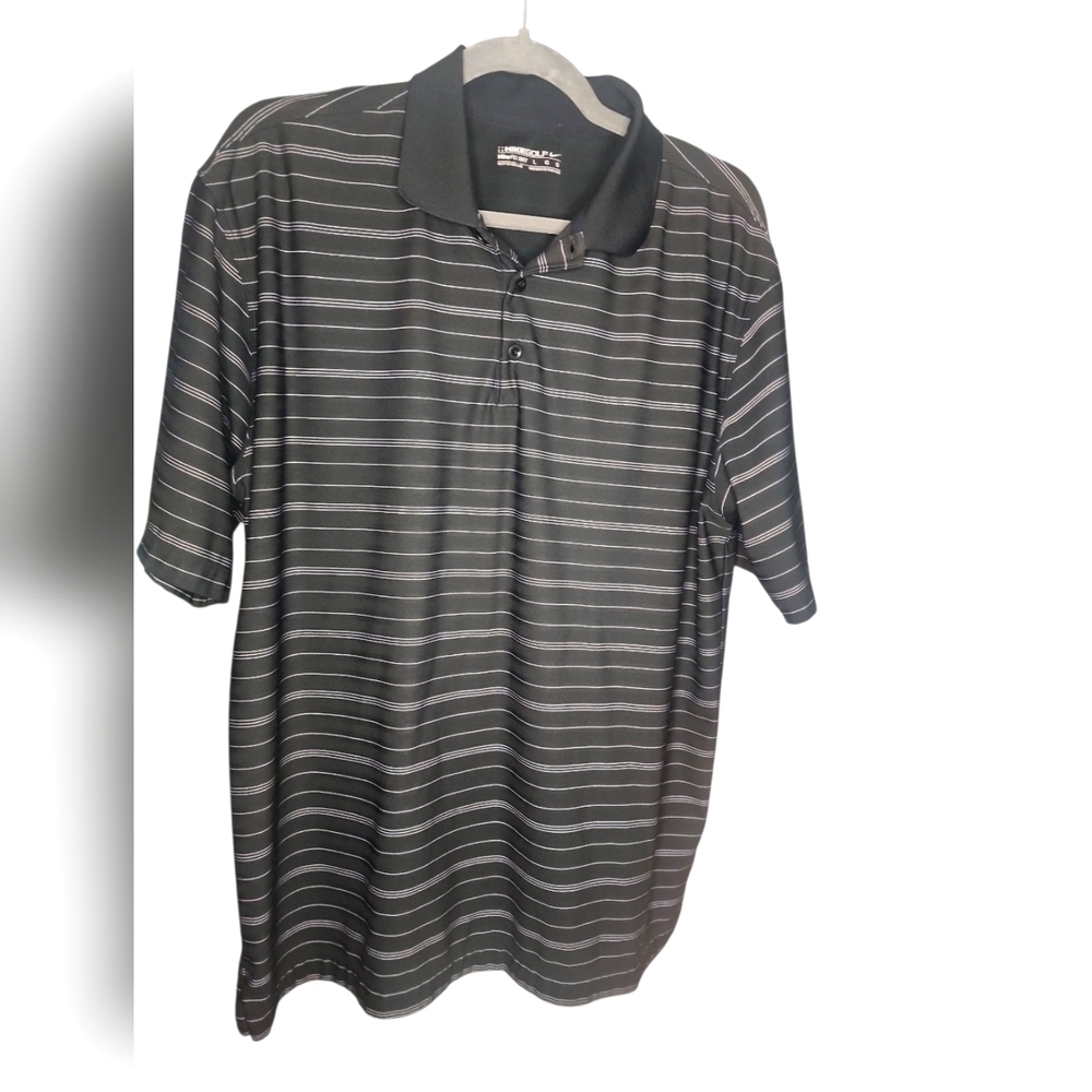 Nike Golf Black and White Striped  Dri Fit Polo Shirt